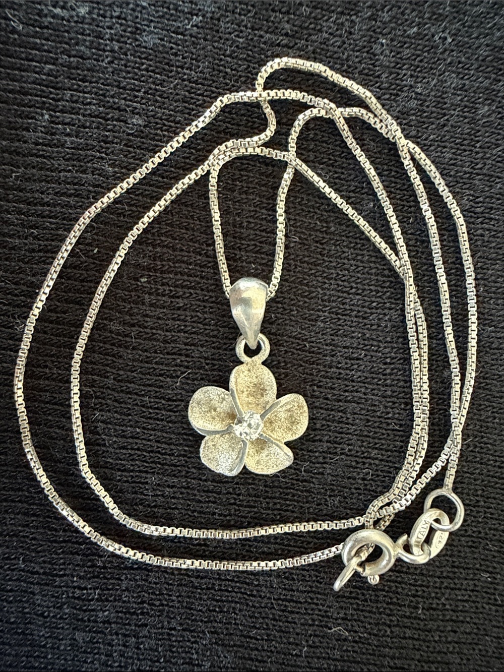 Vintage 925 sterling silver cherry blossom flower pendant necklace